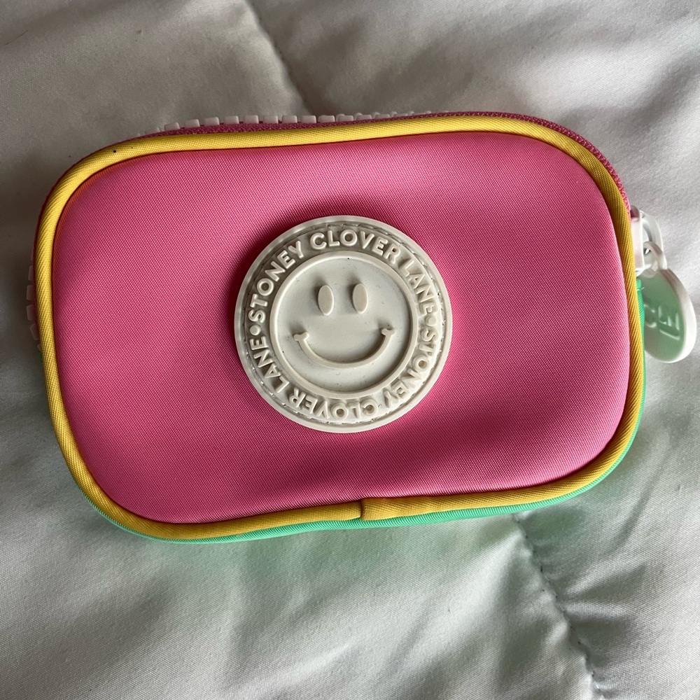 Stoney Clover Lane Micro Pink Pouch with Smiley Emblem
